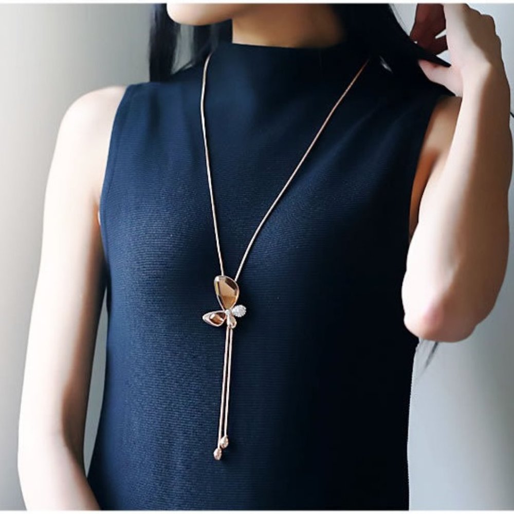 Rose Gold Plated Long Crystal Necklace - Picture 6 of 8